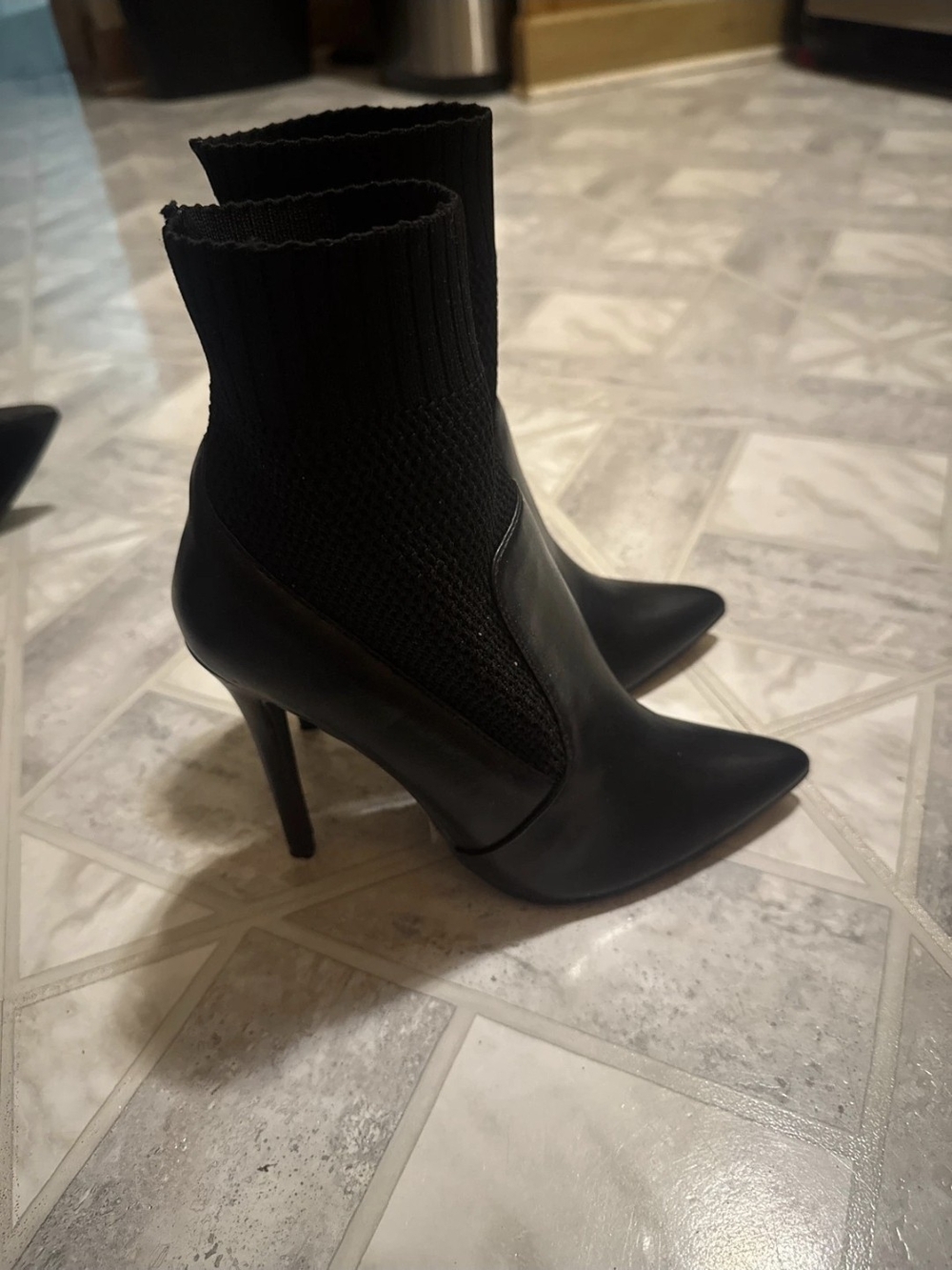 Black Pointed Toe Sock Bootie High Heels